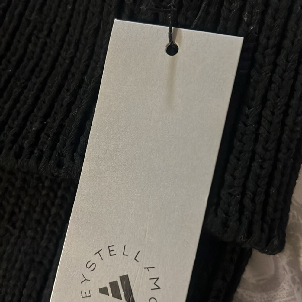 NWT Adidas By Stella McCartney Black Ribbed Knit Beanie with Orange Logo - Picture 13 of 13